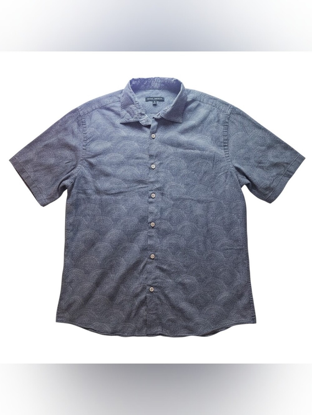 Robert Barakett Short-Sleeve Button-Down Shirt in Navy Blue And White Size L